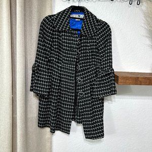 Tweed Medium Length Light Coat - Black and White - Size M / Fits Like Small